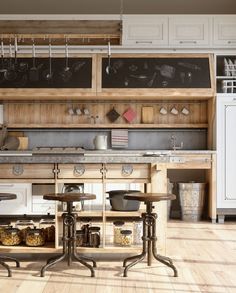 an old fashioned kitchen with lots of cooking utensils