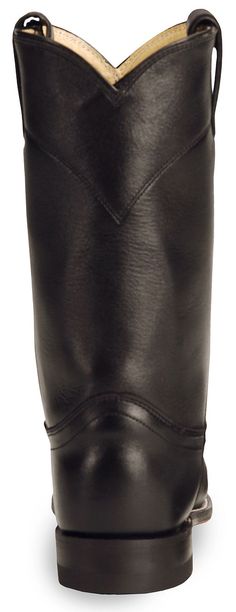 Justin Women's Original Black Roper Boots - Round Toe, Black Rugged Black Work Boots For Ranch, Black Work Boots With Round Toe For Ranch, Black Reinforced Toe Work Boots For Ranch, Black Rugged Work Boots For Western-themed Events, Rugged Black Work Boots For Western-themed Events, Black Work Boots With Reinforced Toe For Ranch, Black Western Moto Boots With Goodyear Welt, Western Style Black Moto Boots With Steel Toe, Western Style Black Moc Toe Waterproof Boots