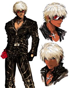 some anime characters with white hair and black clothes