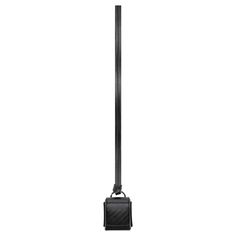 a black bag hanging from the side of a metal pole on a white background with no one in it