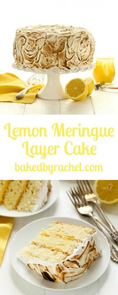 lemon meringue layer cake on a white plate