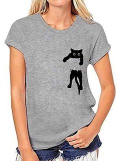 Animal Sleeve, Mode Tips, Animal Print Fashion, Grown Women, Printed T Shirts, Women Outfits, Online Tops, Casual Tee, Cat Print