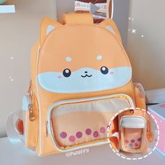 Peach Shiba Boba Ita Backpack Boba Backpack, Ita Backpack, Stylish Leather Bags, Whale Plush, Baby Stocking, Sac Diy, Kids School Backpack, Peach Tea, Cute Polymer Clay