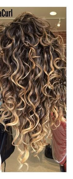 Curly Hair Ombre Balayage Curls, Highlighted Permed Hair, Naturally Loose Curly Hair, Brunette Curly Hair Highlights Natural, Curly Hair Foilyage, Light Brown Base With Blonde Highlights, Balliage Hair Curly, Natural Wavy Hair Balayage, Partial Highlights For Curly Hair