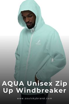 Aqua Unisex Zip Up Windbreaker - Windbreaker Jacket Windbreaker Outfit Men, Men Windbreaker, Men's Windbreaker, Windbreaker Jacket