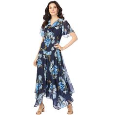 Dress up this season in a romantic gown with all the elegant details, from flutter sleeves to sparkling sequins to an on-trend handkerchief hem. Fully lined with a side zip. Evening Gala, Printed Gowns, Embellished Gown, Long Sleeve Short Dress, Dress 16, Sequin Dress, Jumpsuit Dress, Long Dress, Casual Dress