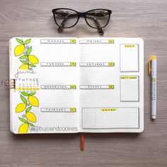 5,455 vind-ik-leuks, 141 reacties - BuJo and cookies (@bujoandcookies) op Instagram: 'Hi everyone! 🤗 It’s finally time to show you my #coverpage for June! I chose #lemons as the theme…' Bullet Journal Monthly Spread, My September, Organization Bullet Journal, Weekly Goals, Plan With Me, Dot Journals