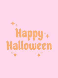 the words happy halloween written in orange on a pink background