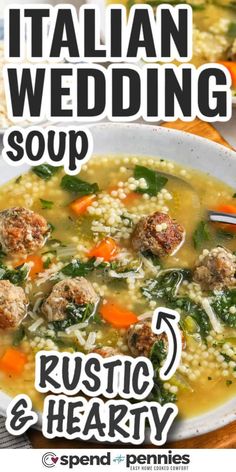 a bowl of italian wedding soup with meatballs and vegetables