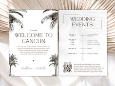 a wedding program with palm trees and the words welcome to cancun on it