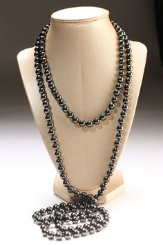 "64\" Hand Knotted Pearl Necklace Seashell South Sea Pearl 8mm Round Beads Statement Black Long Necklace 174 Pcs, Gift for Her" Elegant Hematite Beaded Necklaces, Black Long Necklace, Hand Knotted Pearls, Necklace Seashell, Triple Layer Necklace, Black Bead Necklace, Seashell Necklace, Sea Pearl, Sea Pearls