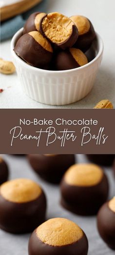 no - bake chocolate peanut butter balls in a bowl with the title above it