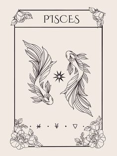 Pisces Line Art, Pieces Drawing Zodiac, Virgo Drawing Zodiac, Pisces Aesthetic Art, Zodiac Art Illustrations, Pisces Drawing, Pisces Tarot Card, Pices Zodiac Tattoo, Unique Pisces Tattoos