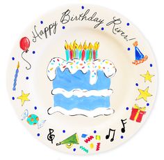 a plate with a birthday cake on it