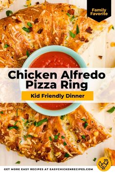 the chicken alfredo pizza ring has been made with kid friendly dinner ingredients