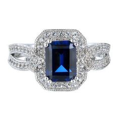 Emerald Cut Sri Lanka Sapphire Diamond Ring White Gold 14K 3.5 Ct. Gemstone Ring Rings Engagement Blue, Expensive Wedding Rings, 14k White Gold Diamond Ring, Beautiful Baubles, Diamond Sapphire Engagement Ring, Sapphire Diamond Engagement, Country Modern, Helzberg Diamonds, White Sapphire Ring