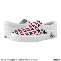 Mickey Mouse | Black and Red Pattern. Producto disponible en tienda Zazzle. Calzado, moda. Product available in Zazzle store. Footwear, fashion. Regalos, Gifts. Link to product: http://www.zazzle.com/mickey_mouse_black_and_red_pattern_slip_on_sneakers-256685492766243651?CMPN=shareicon&lang=en&social=true&rf=238167879144476949 #zapatillas #shoes #disney Red Mickey Mouse Sneakers With Round Toe, Red Low-top Mickey Mouse Sneakers, Casual Black Mickey Mouse Sneakers, Black And Red Pattern, Shoes Disney, Mickey Mouse Black, Printed Shoes, Footwear Fashion, Red Pattern