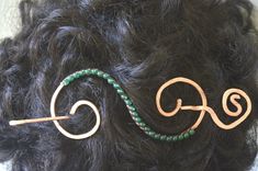 Copper hair clip, Metal hair holder, Shwl pin, Elegant green Agata hair slide with a pin for partial holds of your hair or as a decorating pin for your bun or pony tail,or as a shawl pin. It will be a sweet gift for a women who loves to be unique. It is hand formed from copper wire and green agata stones. FREE SHIPPING WORLDWIDE. >Size< This slide is about 4,5 inches /11,5 cm/ pin 7 inches / 18 cm/ Back to the ASCopperDesign https://ww.etsy.com/shop/ASCopperDesig?I2-name Hair Pins Diy, Pins Diy, Jewelry Magic, Hair Holder, Hair Slides, Copper Design, Pin Hair, Shawl Pin, Metal Hair