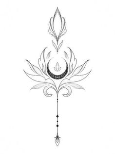 a drawing of a flower with an arrow in the middle and a crescent on top