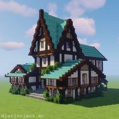 a large house made out of wood and green roofing