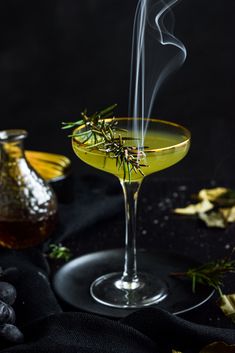 Smoky Green Goblin Goblin Food Recipes, Goblin Food, Goblin Aesthetic, Drink Making, Rosemary Syrup, Vodka Wine, Fantasy Food, Rosemary Sprigs, Sauce Pot