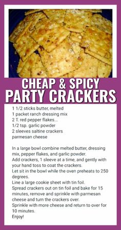 a recipe for party crackers on a purple plate