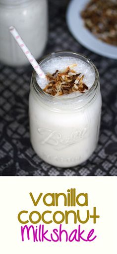 vanilla coconut milkshake in a mason jar