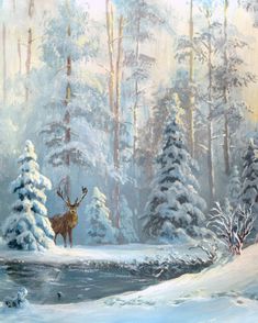 자작나무 그림, Winter Christmas Scenes, Forest Drawing, Christmas Landscape, Snow Forest, Winter Szenen, Snow Art, Painting Snow