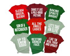 "Matching family Christmas shirts are a must have for the 2023 holiday party season. These funny Christmas pun shirts come in a variety of phrases so the whole group can get matching Christmas shirts with these festive Christmas party phrases. Christmas group shirts will make your teacher Christmas party, Christmas office party, holiday party or Christmas day extra fun. WHITE TEXT is used for ALL Shirts HOW TO ORDER 1. Select your quantity of the first color/design/size and click \"ADD TO CART\" Christmas Pub Crawl Outfit, Family Funny Christmas Shirts, Christmas T Shirts Funny, Family Christmas Tshirt Ideas, Christmas T Shirt Ideas, Christmas Shirt Ideas Vinyl, Christmas Family Shirts Ideas, Funny Family Christmas Shirts, Christmas Puns