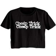 Cheap Trick Double Logo Ladies Festical Cali CropLadies Festical Cali Crop featuring Cheap Trick Double Logo. High quality, professionally screen printed graphics and machine washable ladies rock band tees and women's rock t-shirts. Size: Ladies Color: Black Ladies Short Sleeve Festical Cali Crop 65% Poly/35% Combed Ring-Spun Cotton Officially Licensed Rock Band Logos, Womens Crop Top, Festival Crop Tops, Rock Band Tees, Cheap Trick, Womens Black Shorts, Half Shirts, Festival Tops, Rock T Shirts