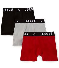 From Jordan&#x2C; this three-pack of boxer briefs features:Pull-on constructionLogo elastic waistband for a comfy fitClosed pouchMoisture-wicking&#x2C; quick-drying&#x2C; Dri-FIT technology to help you stay cool throughout the dayRecycled polyester/elastane stretch knitMachine wash/tumble dryImported. Swag Boxers, Boxer Breifs, Kawaii Logo, Custom Boxers, Boys Boxers, Construction Logo, Tomboy Outfits, Mens Boxers, Dillard's