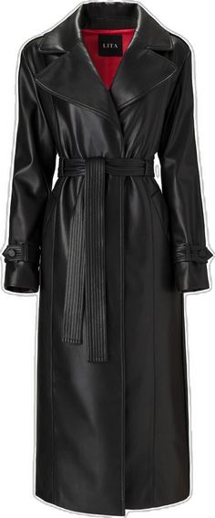 Luxury Leather Belted Outerwear, Luxury Long Leather Coat With Button Closure, Luxury Vintage Long Leather Coat, Double-breasted Leather Long Coat, Leather Trench Coat Goth, Leather Trench Coat, Black Belt, Independent Designers Fashion, Trench Coat