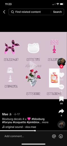 an iphone screen with pink and black images