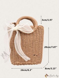 Bird in Bag - Straw Bag Bow Decorative Dating Design Plain Style, Bird In Bag, Bag Bag, Color Khaki, Straw Bag, Straw, Ring, Pattern, Design