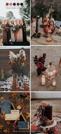 a collage of photos with different items and colors on them, including candles, flowers, and other decorations