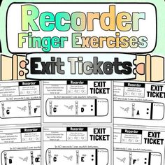 an exit ticket with the words recorder finger exercises on it and instructions for each ticket