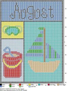 a cross stitch pattern with the words alphabet on it and pictures of ships, boats, and other things