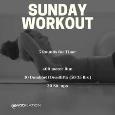 a woman doing an exercise on the floor with text that reads, sunday workout 5 rounds for