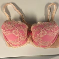 Nwot. Gorgeous Pink- Lace And Rhinestones Pink Fitted Underwire Bra, Party Pink Bra With Lace Trim, Fitted Pink Underwire Bra, Pink Lace Feminine Bra, Feminine Pink Lace Bra, Victoria Secret Bras, Pink Lace, Victoria's Secret Pink, Secret Pink