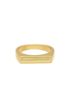 Show off polished style in this slender signet ring finished in high-shine 18-karat gold plate. 18k-gold plate Imported Luxury Gold Signet Ring For Everyday Wear, Classic Gold Plated Signet Ring For Everyday, Gold Signet Ring With Polished Edges For Gift, Gold Signet Ring With Polished Finish For Everyday, Minimalist Gold Plated Signet Ring For Formal Occasions, Gold Minimalist Signet Ring For Formal Occasions, Minimalist Gold Signet Ring For Formal Occasions, Modern Gold Engraved Ring For Everyday, Minimalist Gold Plated Signet Ring With Polished Finish