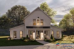 this is an artist's rendering of a farmhouse style house with two storys