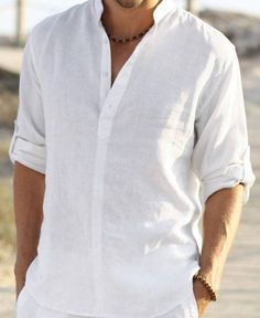 men's white linen shirts for beach wedding - Bing Images Hippie T Shirt, Kemeja Lelaki, Long Sleeve Cotton Tops, Blouse Man, Coachella Outfit, Mens Linen, Clothes Shopping, Beach T Shirts, Long Sleeve Tee Shirts