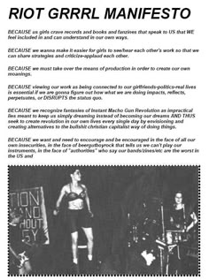 an advertisement for the band riot grrl manfesto, which has been written in