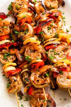 grilled shrimp and vegetable kabobs on skewers