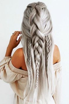 Hottest Hair Styles for Long Hair ★ See more: http://lovehairstyles.com/hottest-hair-styles-for-long-hair/ Fishtail Braid, Daily Hairstyles, Hot Hair Styles, Prom Hairstyles, Grey Hair, Gorgeous Hair, Hair Styling, Braid Styles, Hair Goals