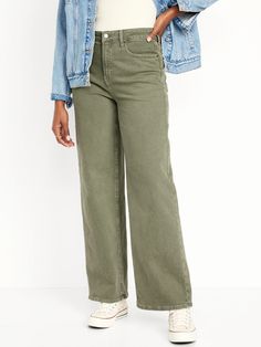 Extra High-Waisted Wide-Leg Jeans for Women | Old Navy Tank Top Layering, High Waisted Wide Leg Jeans, All Jeans, Jean Flare, Old Navy Jeans, Size 12 Jeans, Back Patch, Washed Jeans, Wide Leg Denim