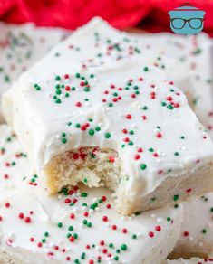 white frosted sugar cookies with sprinkles on top