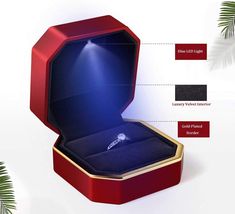 High quality rubber box and beautiful Velvet Interior Finish Dimensions: 3 x 3x 2.1 inches, Come with Battery The bright LED blue light illuminate on the gemstone and gives a stunning effect Best for propose, anniversary, wedding and other occasions A perfect gift to your loved ones for Mother's Day, Valentine's Day, Weddings, Anniversary, Bridal Shower, Birthday Item Weight: ‎4.2 ounces Package Dimensions:‎ 3.3" x 3.1" x 2.1" Color‎: red Material‎: Velvet Batteries Included: ‎Yes Batteries Requ Luminous Jewelry For Valentine's Day Gift, Valentine's Day Luminous Jewelry Gift, Red Ring Box, Ring Box Engagement, Ring Case, Red Ring, Velvet Interior, Birthday Items, Light Ring