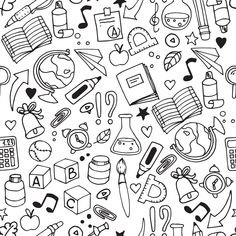 a black and white background with school related items in the shape of doodles