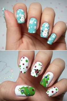 Christmas Nails Nails Teal, Nail Art Noel, Christmas Tree Nails, Holiday Nails Christmas, Unghie Nail Art, Tree Nails, Cute Christmas Nails, Nail Design Inspiration